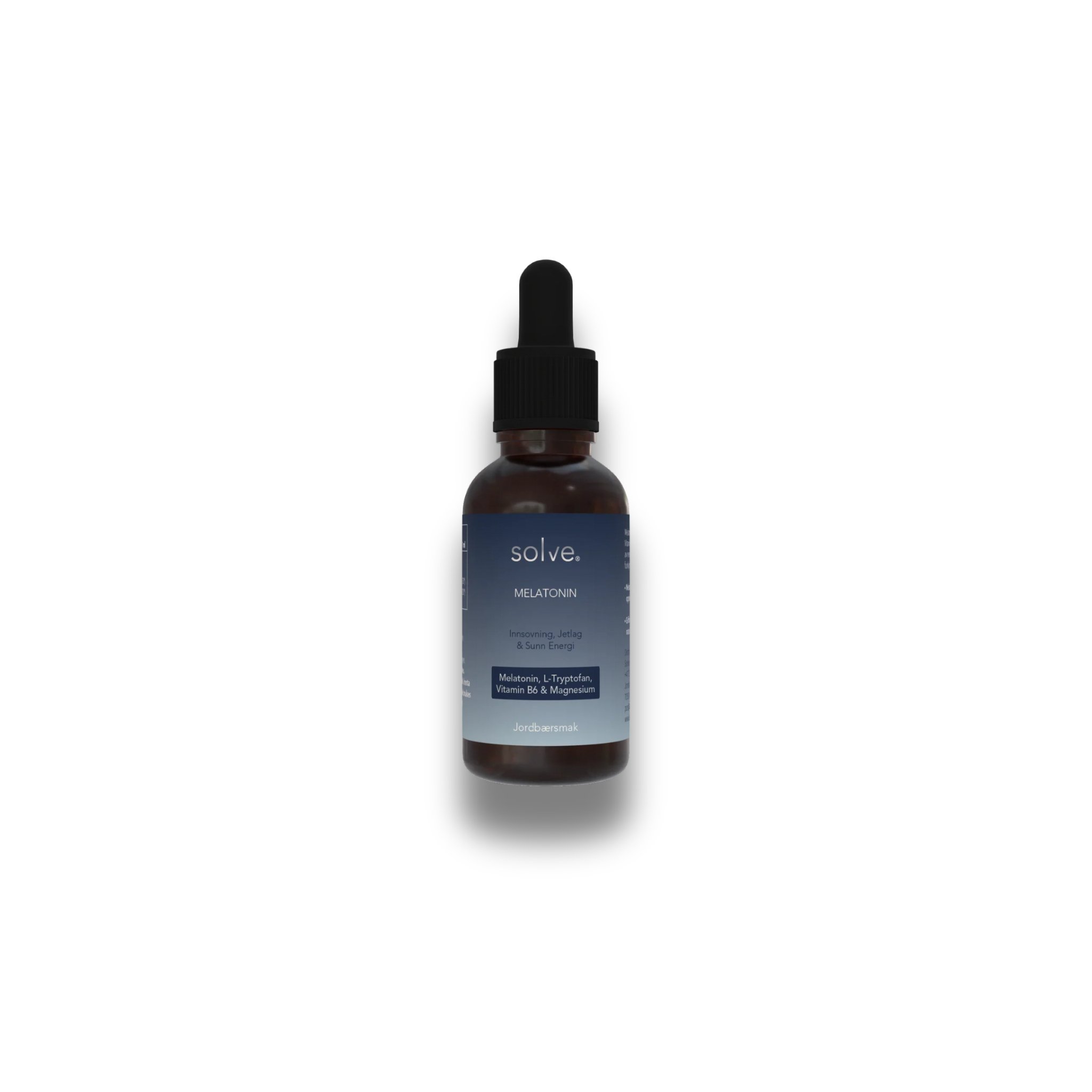Solve Melatonin dryppflaske mot hvit bakgrunn