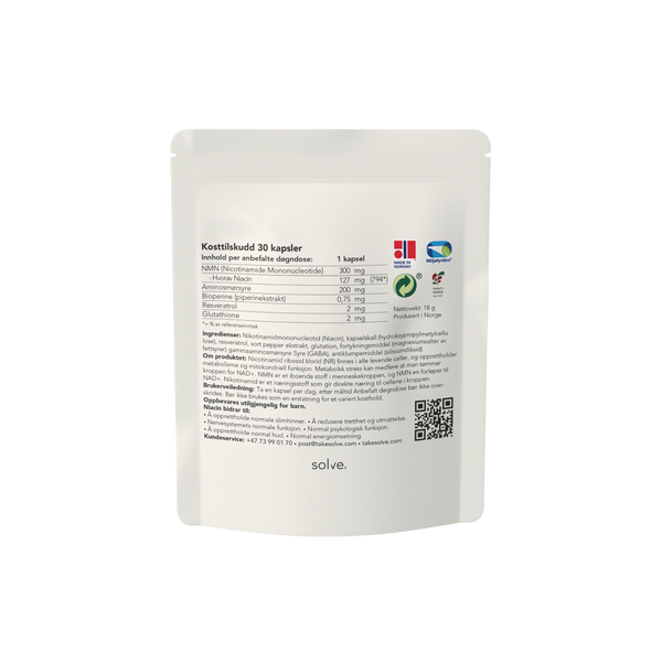 Solve - NMN - kosttilskudd- bakside