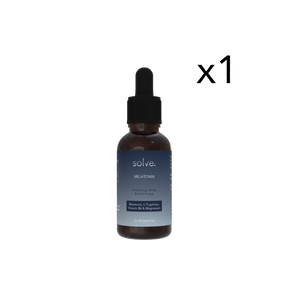 En flaske med Solve Melatonin dryppløsning med mengdevelger x2
