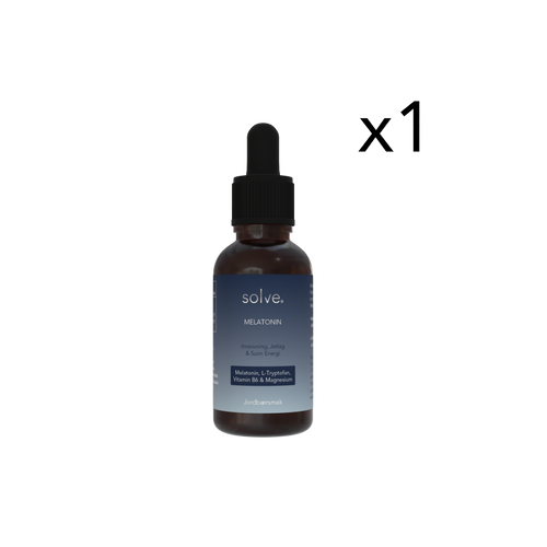En flaske med Solve Melatonin dryppløsning med mengdevelger x2