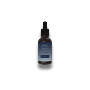 Solve Melatonin dryppflaske mot hvit bakgrunn
