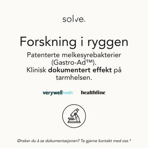 Solve - tarmhelse og god fordøyelse - dokumentert effekt. Gastro - AD og Glucomannan