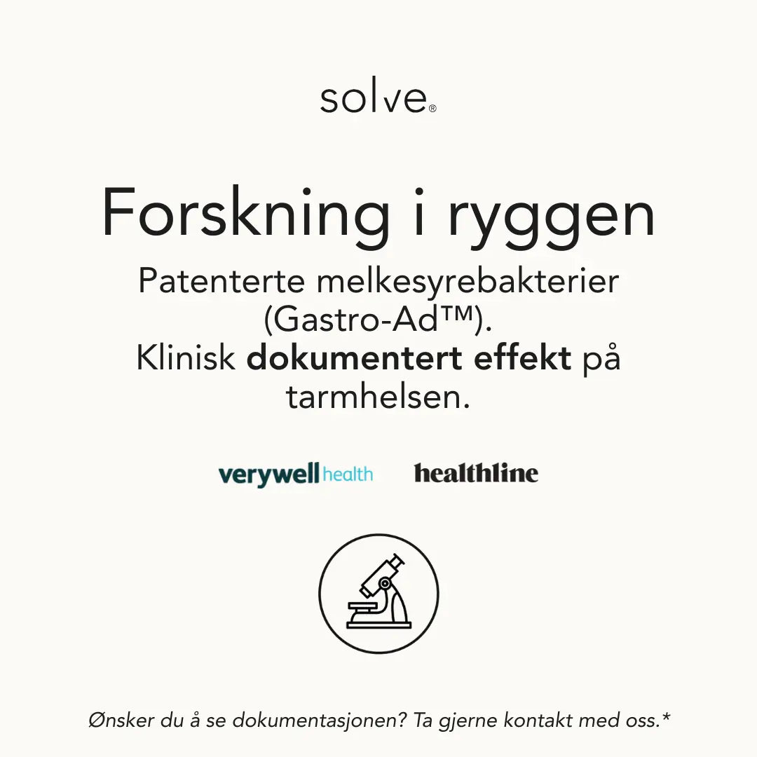 Solve - tarmhelse og god fordøyelse - dokumentert effekt. Gastro - AD og Glucomannan