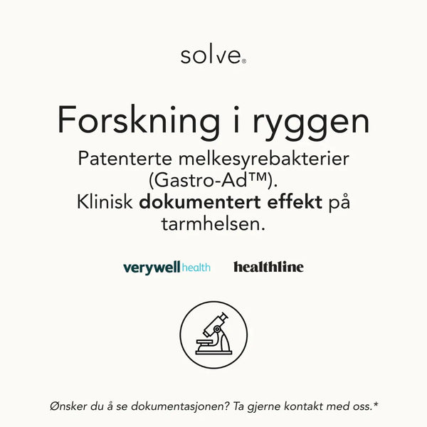 Solve - tarmhelse og god fordøyelse - dokumentert effekt. Gastro - AD og Glucomannan