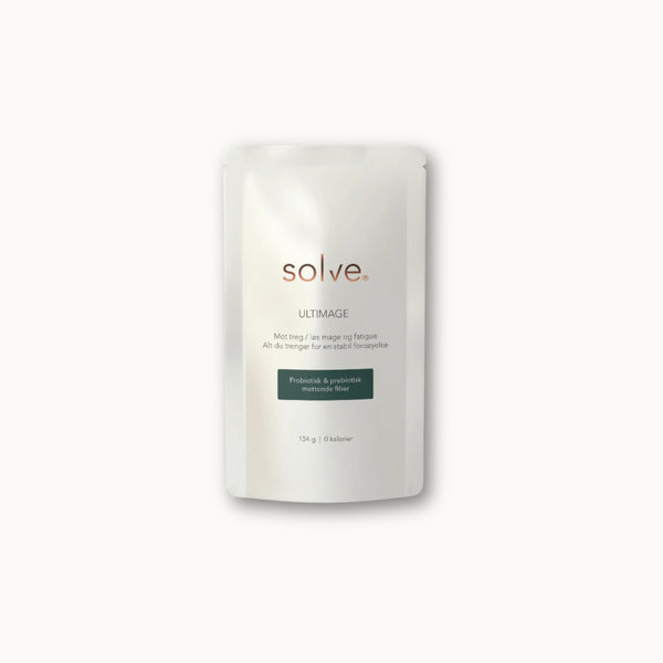 solve - Ulti mage innpakkning - løs og treg mage pulver - forsiden- pulver med probiotika, fiber (prebiotika) og fordøyelsesenzymer